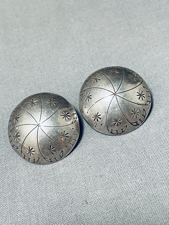 Hand Tooled Button Vintage Native American Navajo Sterling Silver Earrings Old Hand Tooled Button Vintage Native American Navajo Sterling Silver Earrings Old