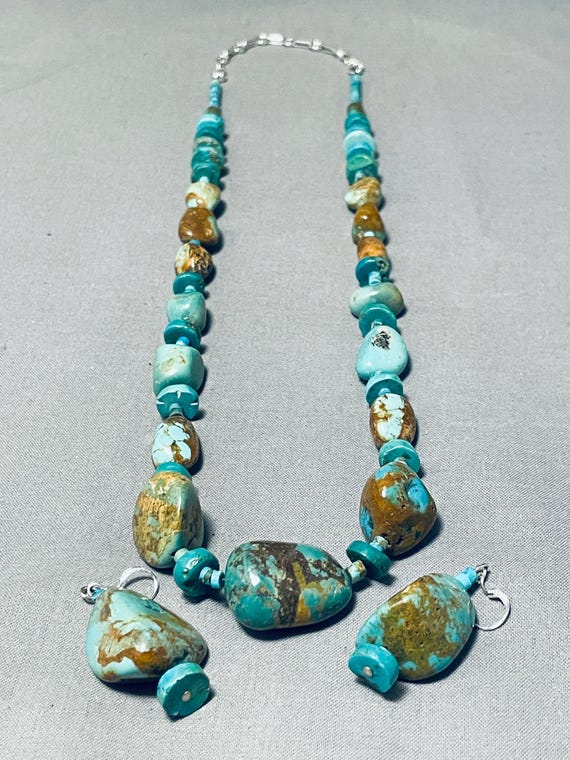Chunky Turquoise Boulder Vintage Native American Navajo Sterling Silver Necklace Chunky Turquoise Boulder Vintage Native American Navajo Sterling Silver Necklace