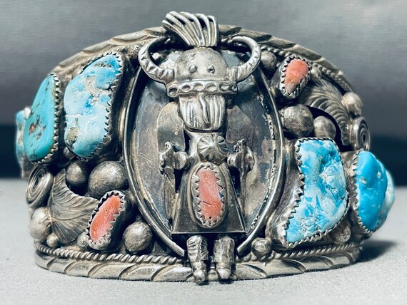 One Of The Best Ever Vintage Native American Navajo Kachina Turquoise Sterling Silver Bracelet One Of The Best Ever Vintage Native American Navajo Kachina Turquoise Sterling Silver Bracelet