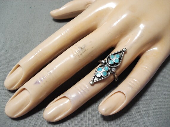 Dazzling Vintage Native American Zuni Blue Gem Turquoise Sterling Silver Ring Old Dazzling Vintage Native American Zuni Blue Gem Turquoise Sterling Silver Ring Old