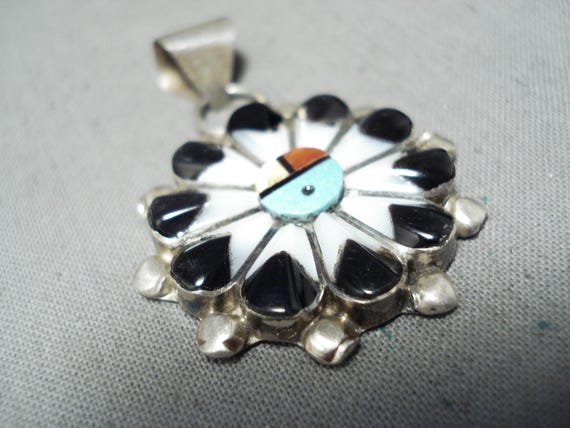 Important Vintage Native American Zuni Andrew Dewa Turquioise Sterling Silver Pendant Important Vintage Native American Zuni Andrew Dewa Turquioise Sterling Silver Pendant