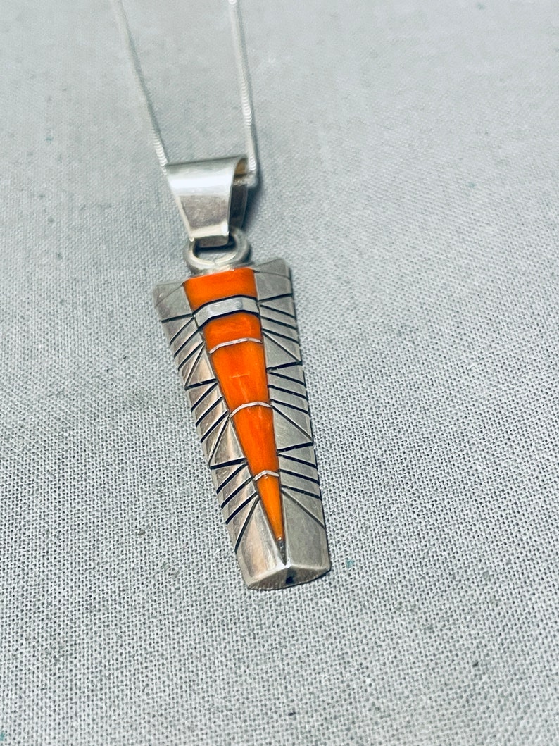 Fabulous Vintage Native American Navajo Coral Sterling Silver Necklace Make An Offer image 3