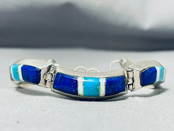 Dynamic Native American Navajo Lapis Sterling Silver Bracelet Signed Alvin Monte Dynamic Native American Navajo Lapis Sterling Silver Bracelet Signed Alvin Monte