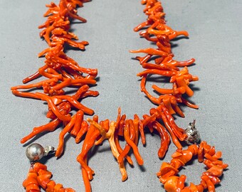 Native American Exceptional Vintage Santo Domingo Coral Sterling Silver Necklace & Earrings Set - Make An Offer!