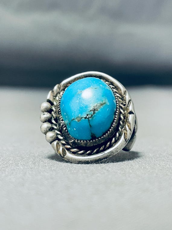 Important Vintage Native American Navajo Domed Turquoise Sterling Silver Ring Important Vintage Native American Navajo Domed Turquoise Sterling Silver Ring