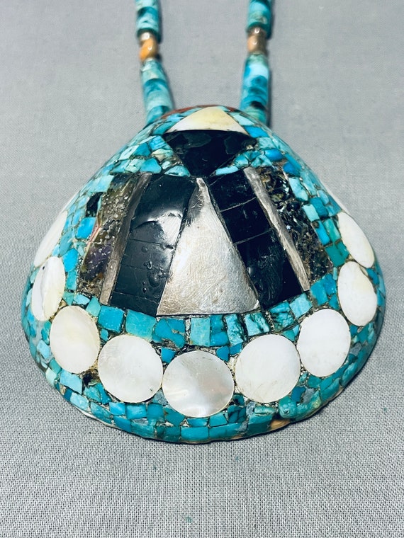 Benny Pencio Vintage Santo Domingo Turquoise Inlay Sterling Silver Necklace Benny Pencio Vintage Santo Domingo Turquoise Inlay Sterling Silver Necklace