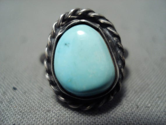 Incredible Earlier Vintage Native American Navajo Blue Turquoise Sterling Silver Ring Old Incredible Earlier Vintage Native American Navajo Blue Turquoise Sterling Silver Ring Old