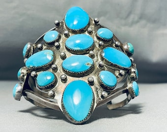 One Of The Biggest Best Vintage Native American Navajo Turquoise Sterling Silver Bracelet - Make An Offer!