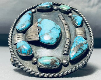 165 Grams Museum Vintage Native American Navajo Morenci Turquoise Sterling Silver Bracelet - Make An Offer!