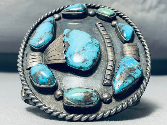 165 Grams Museum Vintage Native American Navajo Morenci Turquoise Sterling Silver Bracelet 165 Grams Museum Vintage Native American Navajo Morenci Turquoise Sterling Silver Bracelet
