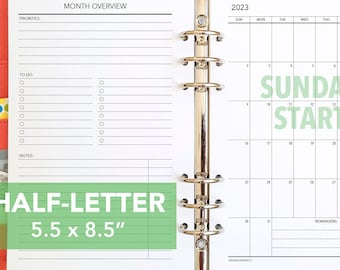 PRINTED Monthly - Up to 2027 - SUNDAY start - Left Overview - Mo1p calendar - Half letter - 67H