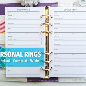 PRINTED Doctor Visits Insert - Medical Appointments Tracker - Health Wellness Insert - PERSONAL Standard/Wide/FC Compact P57