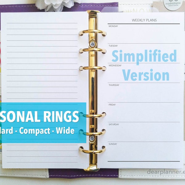 PRINTED Week on one page - Simple undated weekly planner insert - Minimalist wo1p planner insert - Personal / Wide / Compact sizes - P31