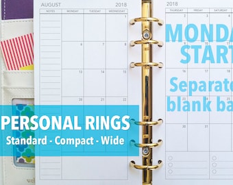 PRINTED Month on 2 pages - 2026 up to - Separated Mo2p monthly - MONDAY start - Personal / Wide / Compact sizes - PB25