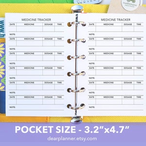 PRINTED Medicine Tracker Insert - Medication Dosage Journal - Wellness Planner Insert - Pocket size insert - K-50