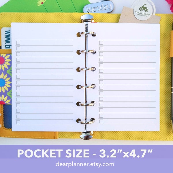 PRINTED Lined checklist insert - Pocket TO-DO planner insert - Lined pages planner refill - Notes to do insert - Pocket size insert - K-09