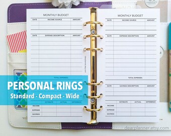 PRINTED Monthly Budget insert - Finance tracker pages - Personal / Wide / Compact sizes - Financial estimate tracker - P47