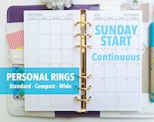 PRINTED Month on 2 pages - 2026 SUNDAY start - Mo2p calendar - CONTINUOUS monthly - Personal / Wide / Compact sizes - P22