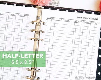 PRINTED Checkbook Register Insert - Bank Check Transactions Tracker - Half letter size to fit A5 planners - 35H