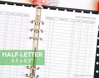 PRINTED Checkbook Register Insert - Bank Check Transactions Tracker - Half letter size to fit A5 planners - 35H