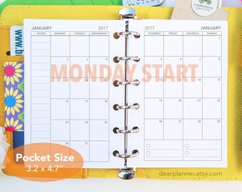 PRINTED Mo2p insert - 2026 or 2027 - MONDAY Start - Month on 2 page Mo2P - Pocket size refill - K-25