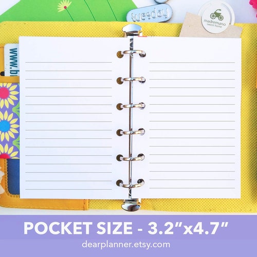 PRINTED Lined Planner Insert Ruled Paper for Pocket Size Etsy