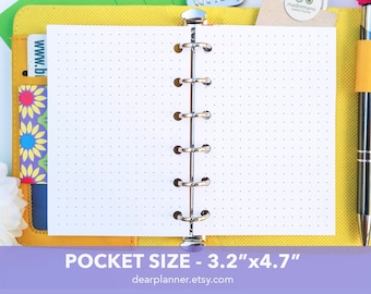 PRINTED Pocket size dotted inserts - 5mm dot planner page - Dot grid refills - Plain white paper planner inserts - K17