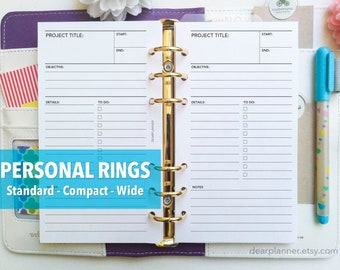 PRINTED Project Planning Insert - Productivity Tracker - Project To Do List - Personal / Wide / Compact sizes - P54