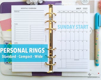 Calendario mensual impreso hasta 2027 - Página de resumen - Inicio en domingo - Calendario Mo1p - Tamaños personal, ancho y compacto - P67
