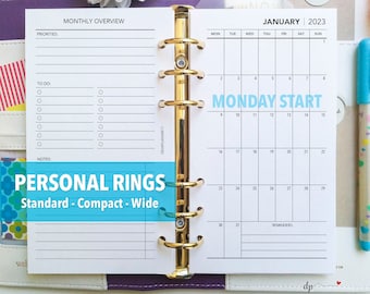 PRINTED Monthly - Up to 2027 - MONDAY start calendar - Month Overview - Personal / Wide / Compact sizes - P68