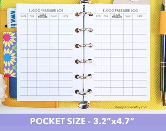 PRINTED Blood Pressure Log - Tracker inserts - Health Wellness - Pocket size - K77