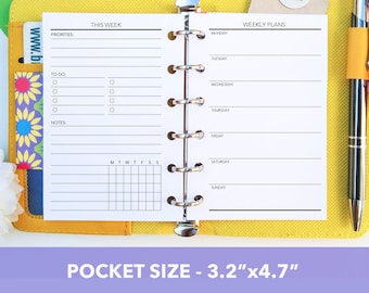 PRINTED Week on 1 Page - Wo1P - Weekly Plans - Pocket size planner refill - K-51