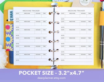 PRINTED Medicine Tracker Insert - Medication Dosage Journal - Wellness Planner Insert - Pocket size insert - K-50