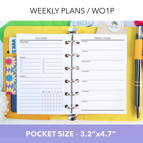 PRINTED Week on 1 Page - Wo1P - Weekly Plans - Pocket size planner refill - K-51