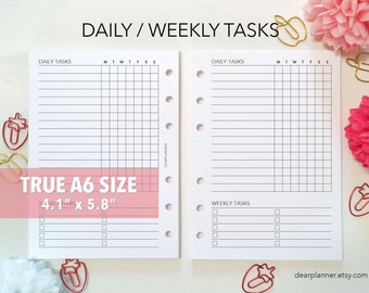 PRINTED True A6 Daily Weekly Checklist - Routine Tracker - Weekly Chores Insert - AS02