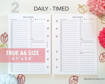 PRINTED A6 Daily Insert Timed - Undated Day on 1 page - DO1P planner refill -  Uncommon size insert - AS36