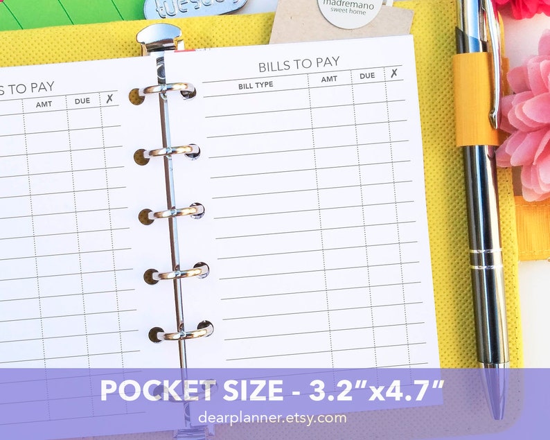 PRINTED Pocket size bill payment tracker Bills checklist insert Finance tracker Pocket size planner refill K-05 image 1
