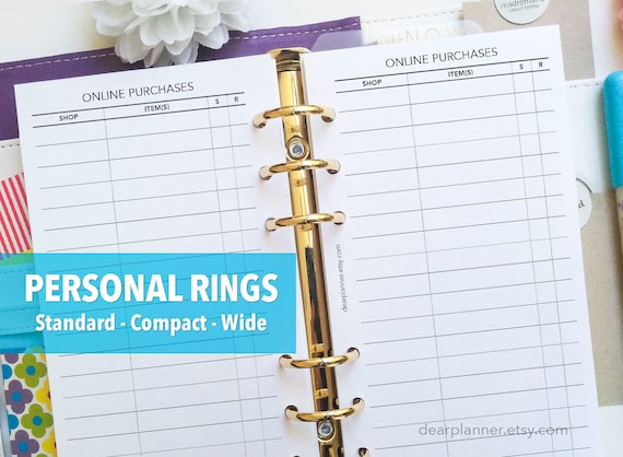 PRINTED Online Purchase Tracker - Online Shopping Planner Insert  - Personal / Wide / Compact sizes - P39