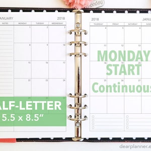 PRINTED Month on 2 page - 2026 up to - MONDAY start - Mo2p calendar - Dated Monthly - Half letter - 25H