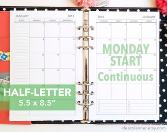 PRINTED Month on 2 page - MONDAY start - Mo2p calendar - 2024 - Dated Monthly - Mon-Sun Half letter - 25H