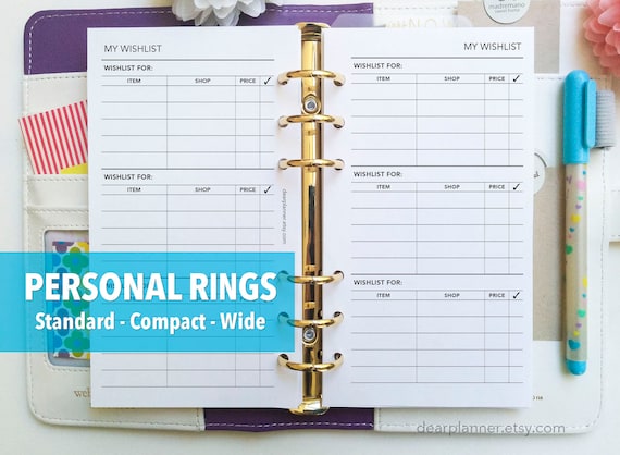 PRINTED Wishlist Tracker - Things to buy checklist - Choose general or category wishlist - Personal / Wide / Compact sizes - P46