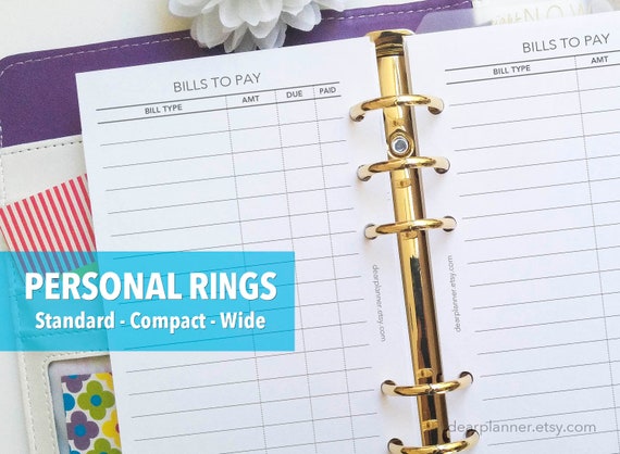 PRINTED Bill payment tracker - Bills checklist insert - Finance checklist - Bills planner insert - Personal / Wide / Compact sizes - P05