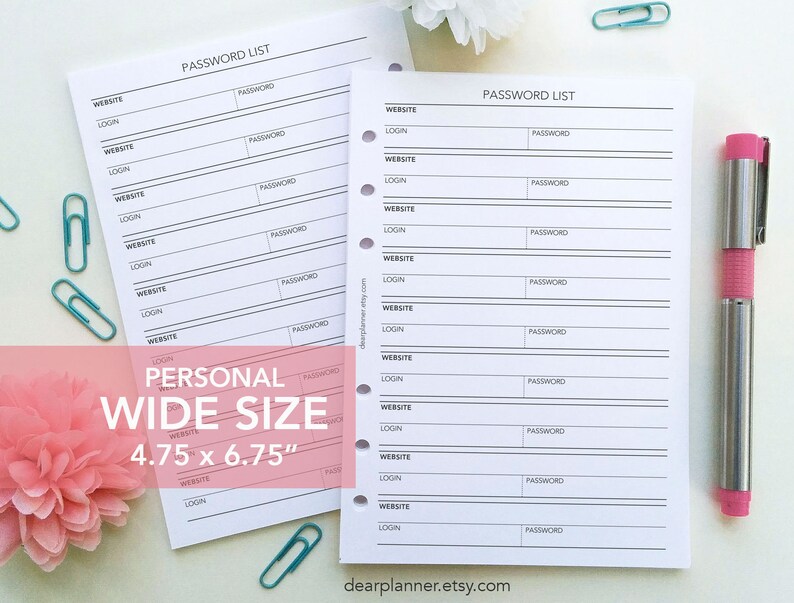 PRINTED Password keeper insert Password list planner ...