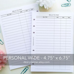 PRINTED Bill payment tracker - Bills checklist insert - Finance checklist - Bills planner insert - Personal / Wide / Compact sizes - P05 image 3
