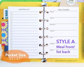 PRINTED Meal Planner inserts - Weekly meal plan shopping list - Menu groceries planning - Pocket size - K32