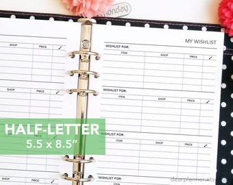 PRINTED Wishlist Tracker - Choose Category or General Wishlist - Purchase planning - Shopping Tracker - Half-Letter size (46H)