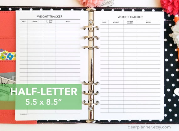 Printed Weight Tracker - Weight Loss / Gain Insert - Health Wellness - Half letter to fit A5 binders - 56H