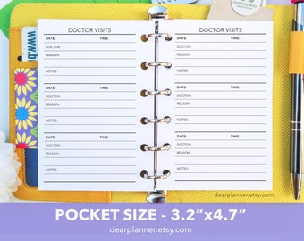 PRINTED Doctor Visits - Medical Checkups Log - Doc Appointment Tracker - Health Wellness - Pocket size - K57