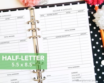 PRINTED Finance tracker - Income Expenses insert - Monthly financial tracker - Printed planner insert - Half letter A5 insert - 16H