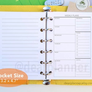 PRINTED Pocket WO1P insert - Week on one page insert - Undated weekly planner insert - Pocket size planner refill - K-07